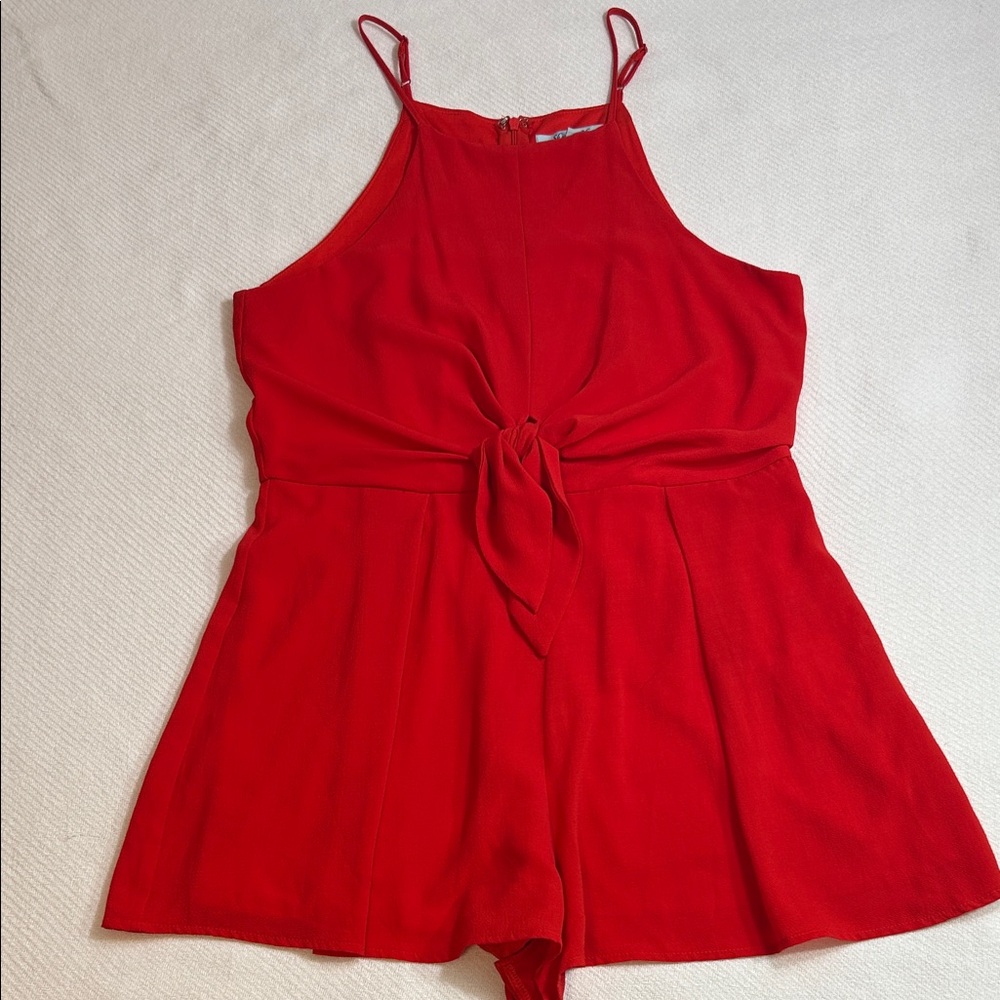 She + Sky Vibrant Red Zip-Back Romper